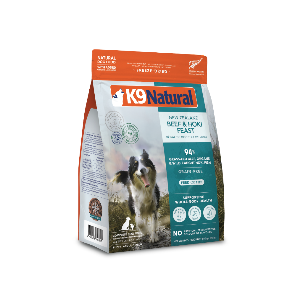 K9 ナチュラル Beef & Hoki Feast 500gとおやつ2袋 Beef & Hoki Feast Freeze-Dried Dog Food